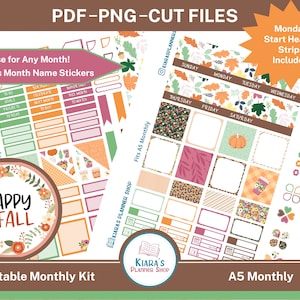 Happy Fall (Qualquer mês) - Kit de adesivos mensais para impressão para planejadores A5 (HFA5MK) (5,8x8,3) Erin Condren ECLP