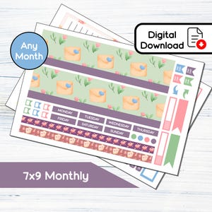 7x9 Mensal - Kit de adesivos mensais para impressão Valentine Love para planejadores 7x9 Erin Condren - Kit de download instantâneo 125