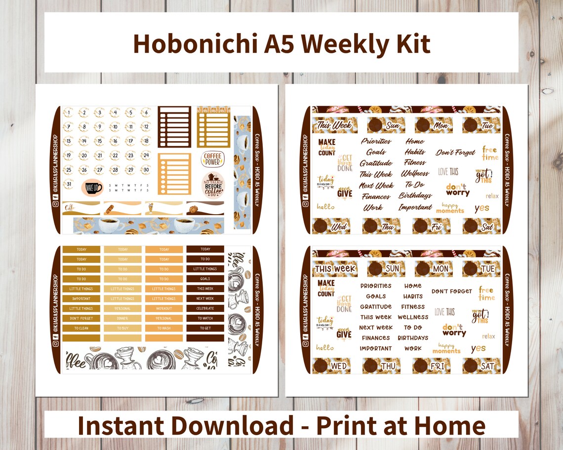 Coffee Shop - Hobonichi Cousin A5 Printable Weekly Sticker Kit (CSA5HW ...
