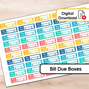 Fun in the Sun - Bill Due Boxen - 50 Aufkleber - Instant Download - BUJO