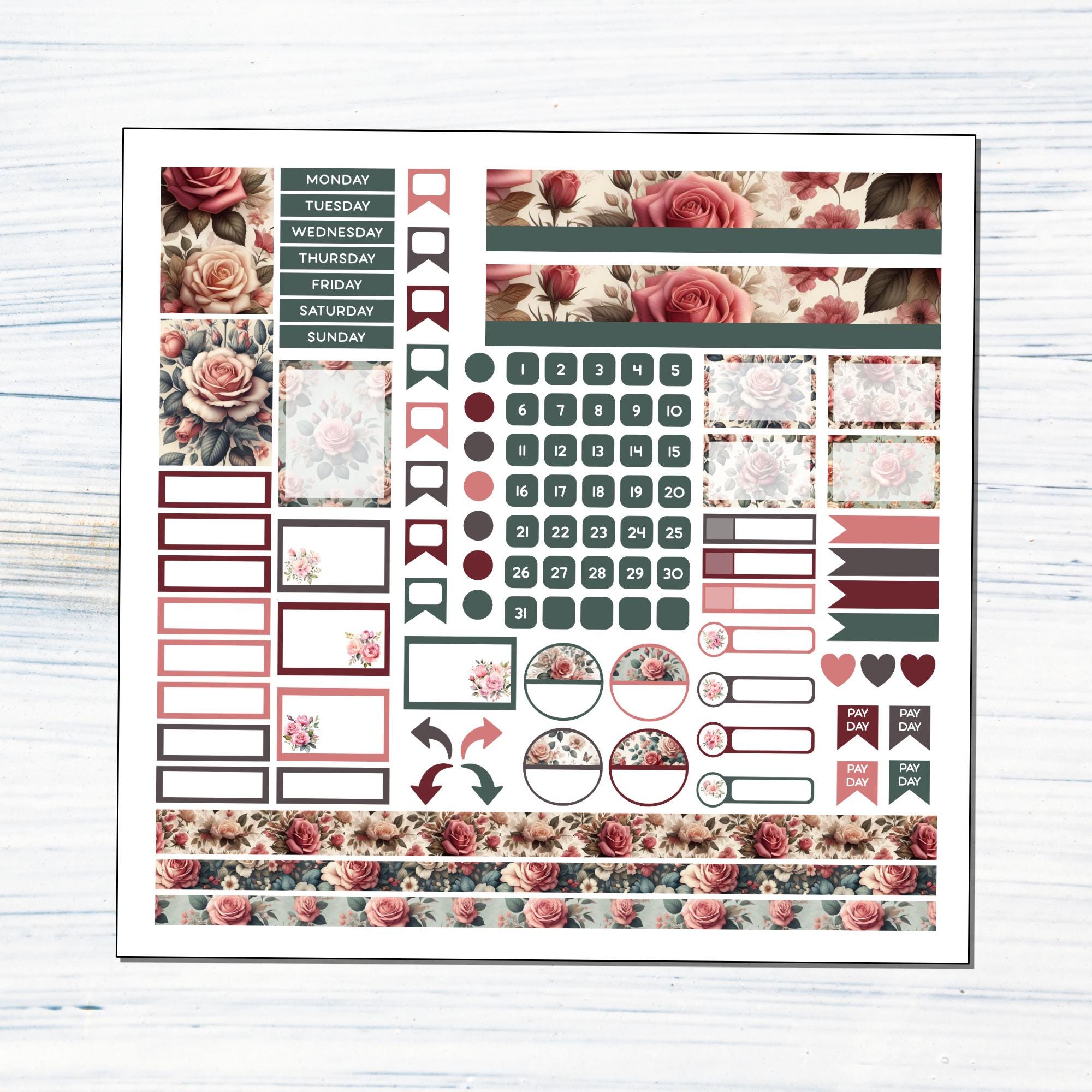 HP Mini Monthly - June Roses Printable Monthly Sticker Kit for Happy ...