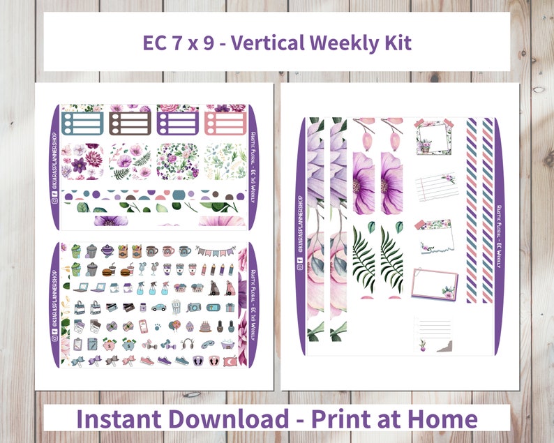 Rustic Floral - Printable Vertical Weekly Sticker Kit for 7x9 Planners ...