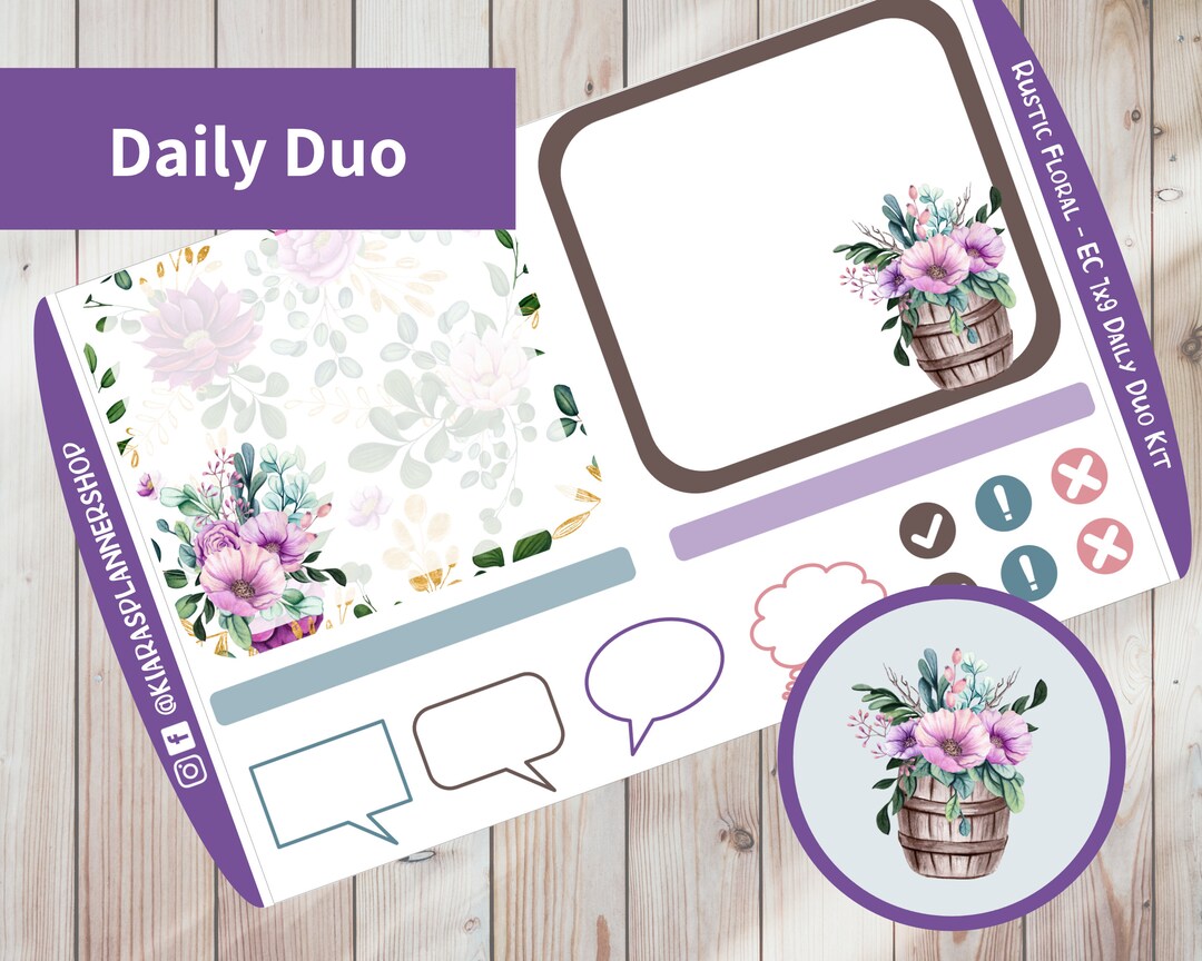 Rustic Floral - Printable Daily Duo Sticker Kit for 7x9 Planners ...