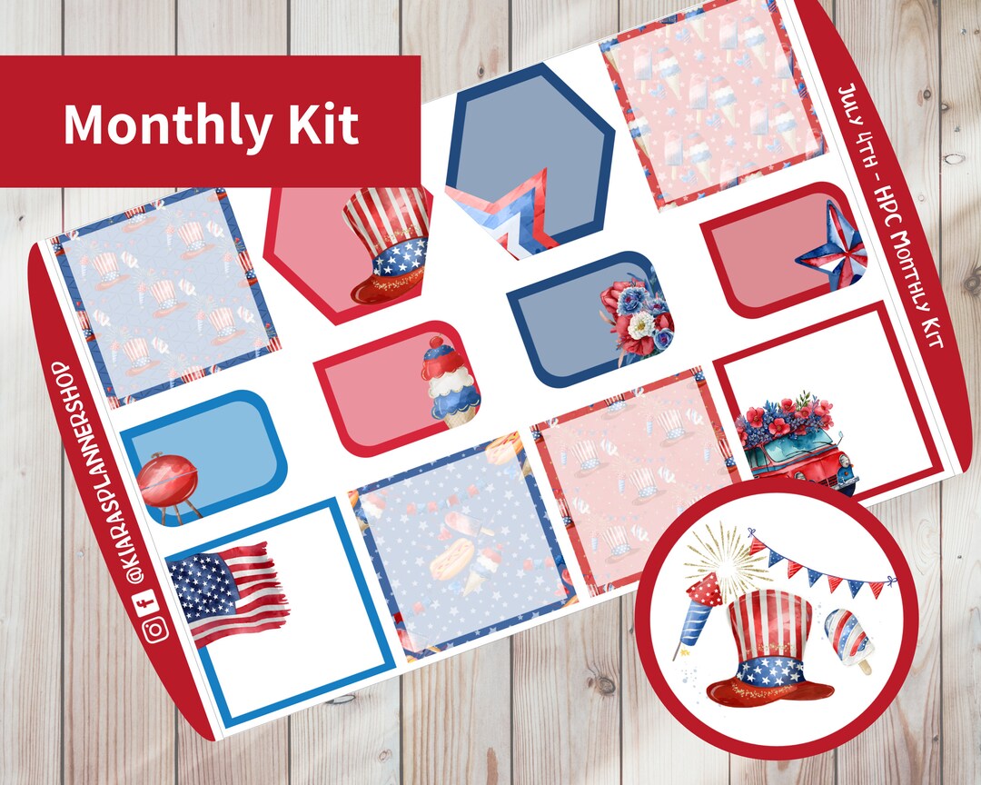 July 4th - Printable Monthly Sticker Kit for Happy Planner Classic ...