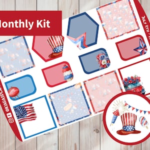 4 juli - Afdrukbare maandelijkse stickerkit voor Happy Planner Classic (J4HPCM) (7x9.25)