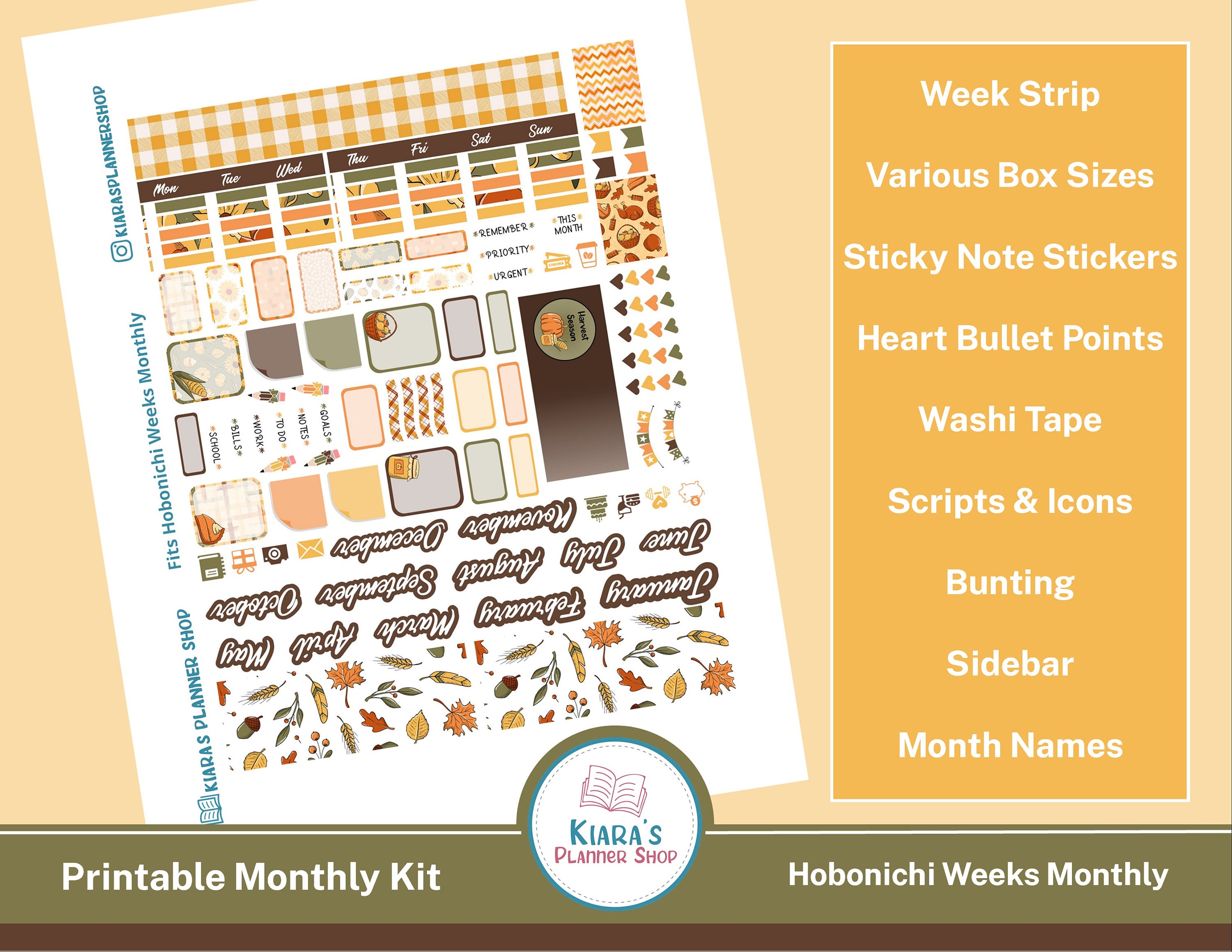 Harvest Season Hobonichi Weeks Printable Monthly Sticker Kit HSHWM 3 ...