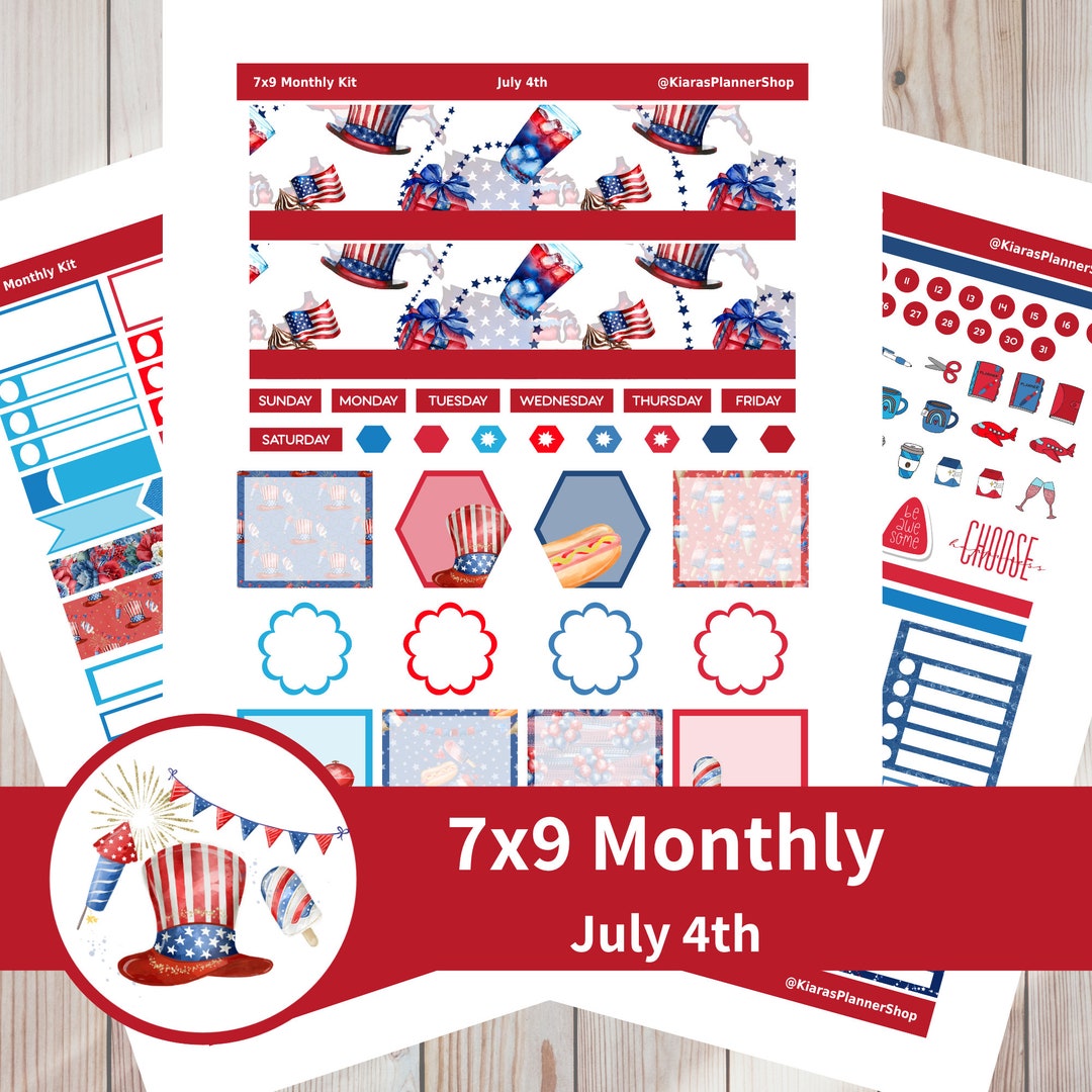 July 4th - Printable Monthly Sticker Kit for 7x9 Planners (J479M) Erin ...