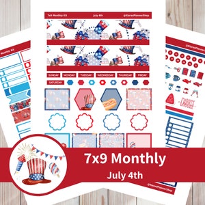 4 juli: afdrukbare maandelijkse stickerkit voor 7 x 9 planners (J479M) Erin Condren ECLP