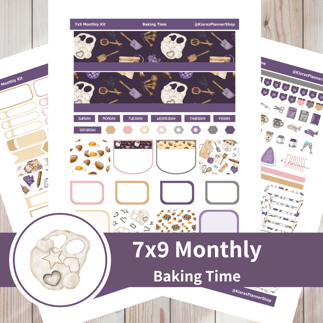 Baking Time - Printable Monthly Sticker Kit for 7x9 Planners (BT79M) Erin Condren ECLP - Etsy