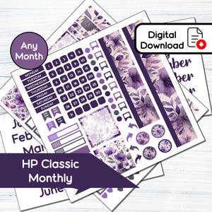 HP クラシック マンスリー - 2 月のバイオレット 印刷可能な月間ステッカー キット (Happy Planner クラシック用) (7x9.25) キット BF2