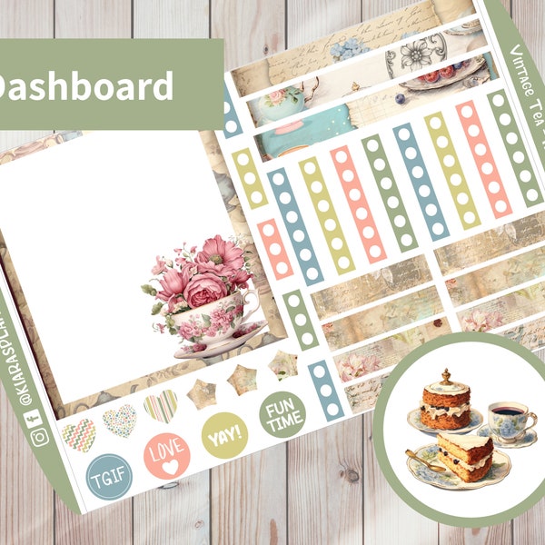 Vintage Tea - Printable Weekly Dashboard Sticker Kit for Happy Planner Classic (VTHPCD) (7 x 9.25) Happy Planner