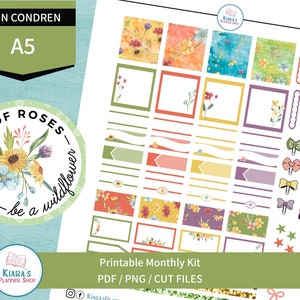 Flores silvestres - Kit de adesivos mensais imprimíveis para planejadores A5 (WFA5M) (5,8x8,3) Erin Condren ECLP