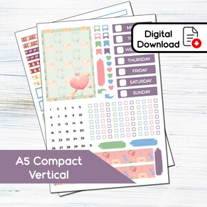 A5 Compact Vertical - Valentine Love Printable Compact Vertical Sticker Kit for A5 Planners Erin Condren - Instant Download Kit 125