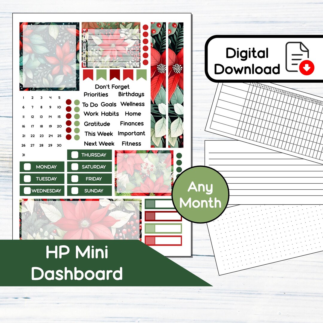 HP Mini Dashboard - Poinsettias Printable Dashboard Sticker Kit for ...