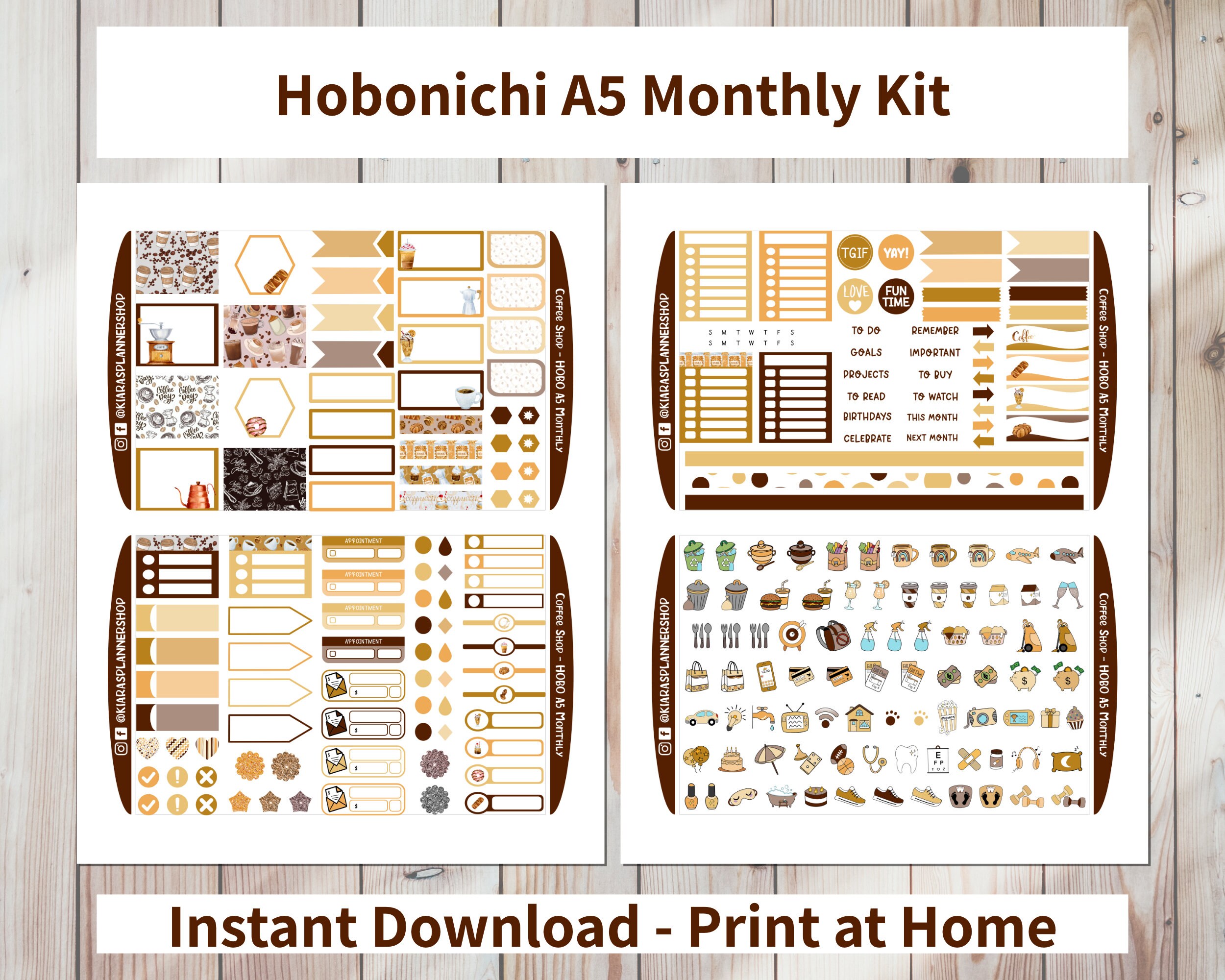 Coffee Shop - Hobonichi Cousin A5 Printable Monthly Sticker Kit (CSA5HM ...