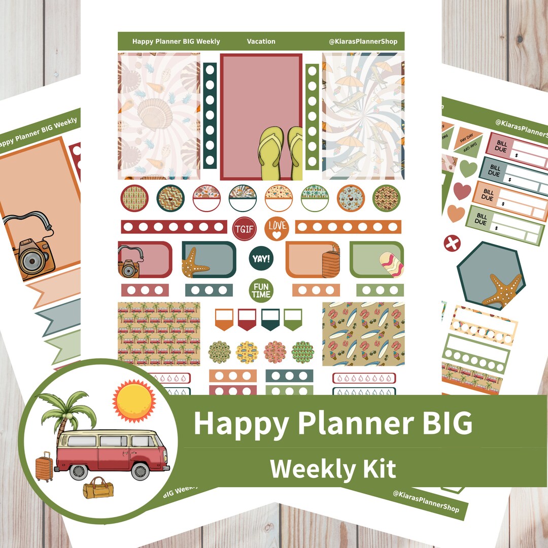 Vacation - Printable Weekly Sticker Kit for Happy Planner BIG (VAHPBW ...