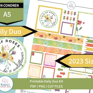 Wildblumen - Printable A5 Daily Duo Sticker Kit für A5 Planer (WFA5DUO) (5.8x8.3) Erin Condren ECLP