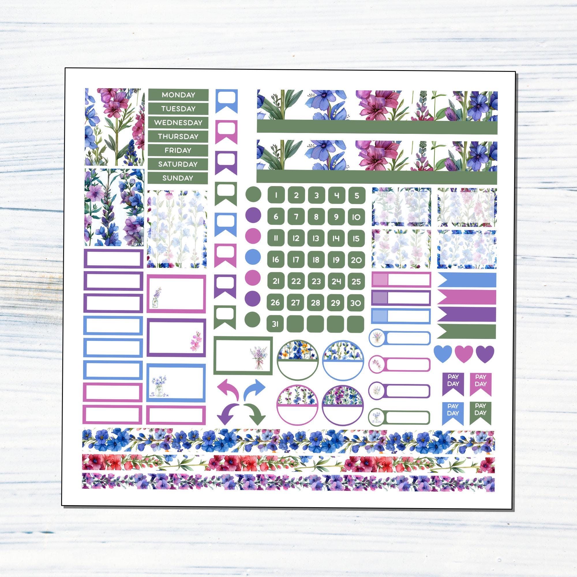 HP Mini Monthly - July Larkspur Printable Monthly Sticker Kit for Happy ...