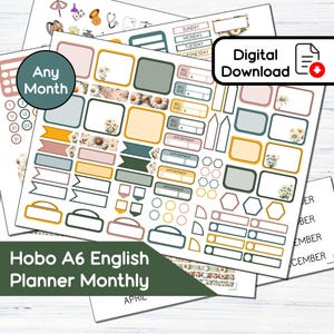 Hobonichi A6 English Planner Monthly - Kit de adesivos mensais para impressão April Daisy (5,9x4,1) - Kit de download instantâneo BF4