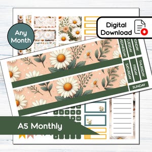 A5 Monthly - Kit de adesivos mensais para impressão April Daisy para A5Planners Erin Condren - Kit de download instantâneo BF4