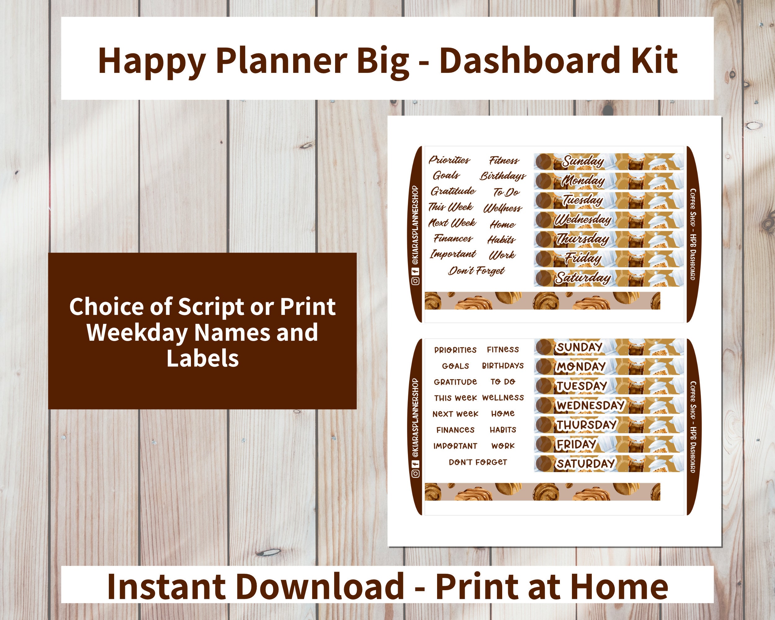 Coffee Shop - Printable Weekly Dashboard Sticker Kit for Happy Planner ...