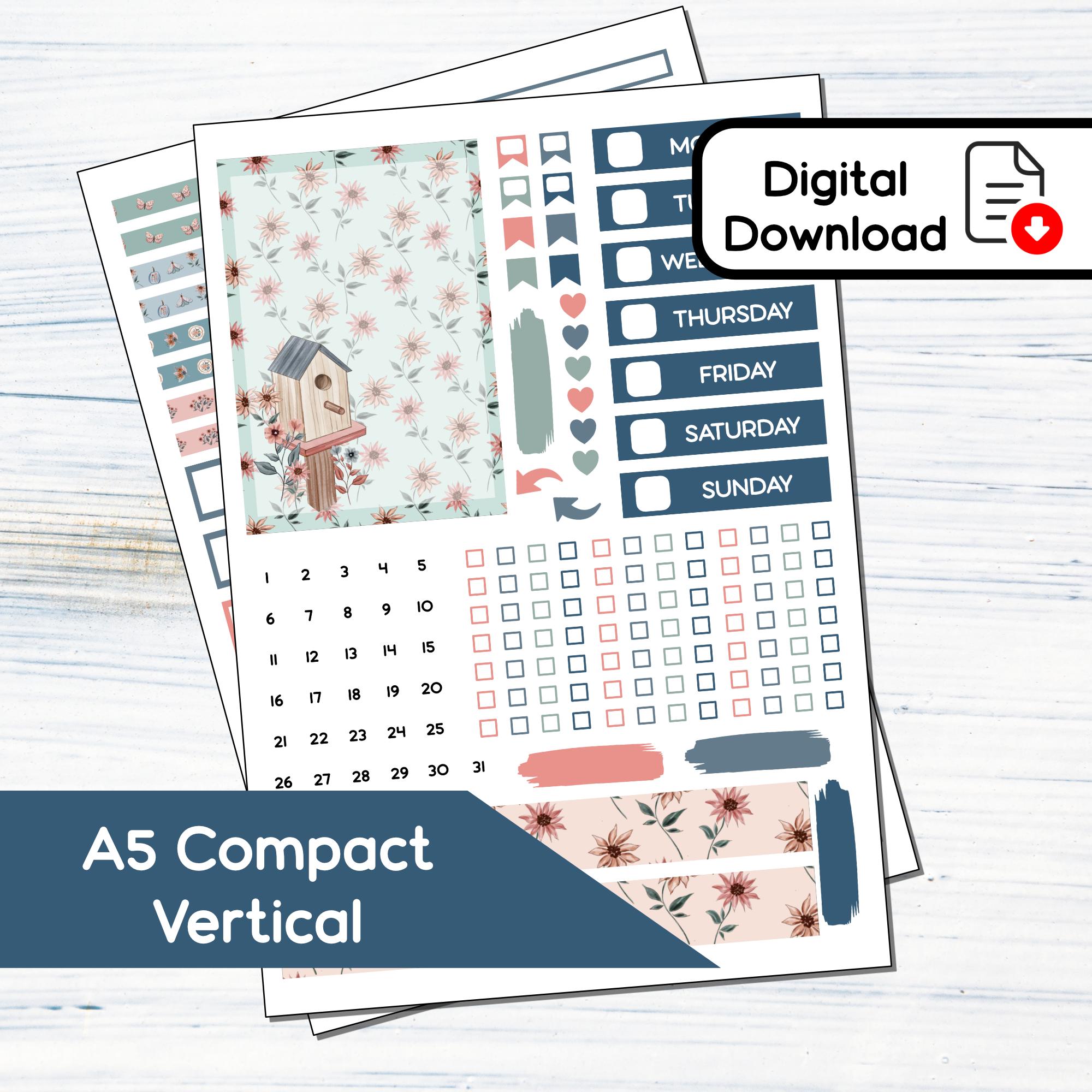 A5 Compact Vertical - Floral Fall Printable Compact Vertical Sticker Kit for A5 Planners Erin Condren - Instant Download Kit 103