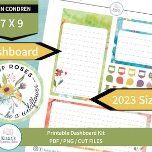 Flores silvestres - Kit de adesivos de painel mensal para impressão para planejadores 7 x 9 (WF79DASH) Erin Condren Life Planner 2023 Dimensionamento ECLP