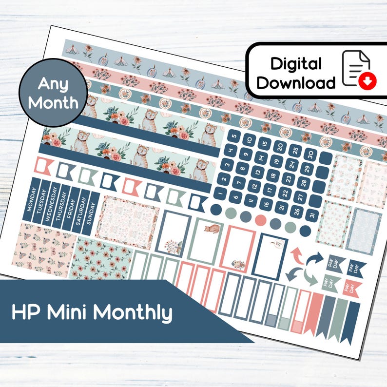 HP Mini Monthly - Floral Fall Printable Monthly Sticker Kit for Happy ...