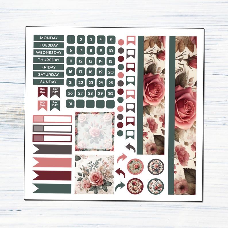 HP Classic Monthly - June Roses Printable Monthly Sticker Kit for Happy ...