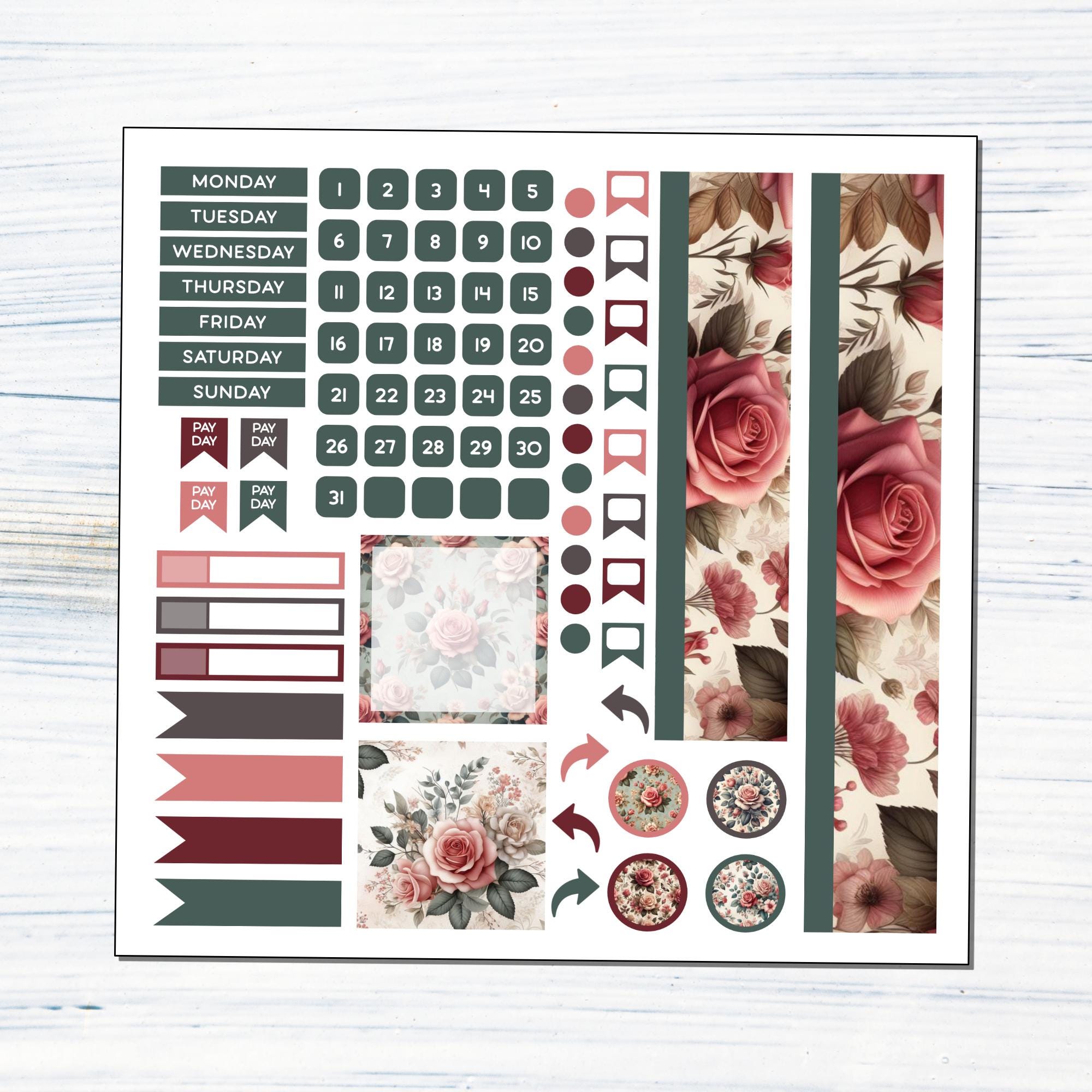 HP Classic Monthly - June Roses Printable Monthly Sticker Kit for Happy ...