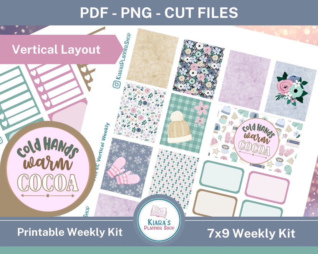 Cold Hands Warm Cocoa january Printable Vertical Weekly Sticker Kit for ...