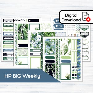 HP BIG Weekly - Kit d'autocollants hebdomadaires imprimables Muguet de mai pour Happy Planner BIG (8,5 x 11 pouces) Kit BF5