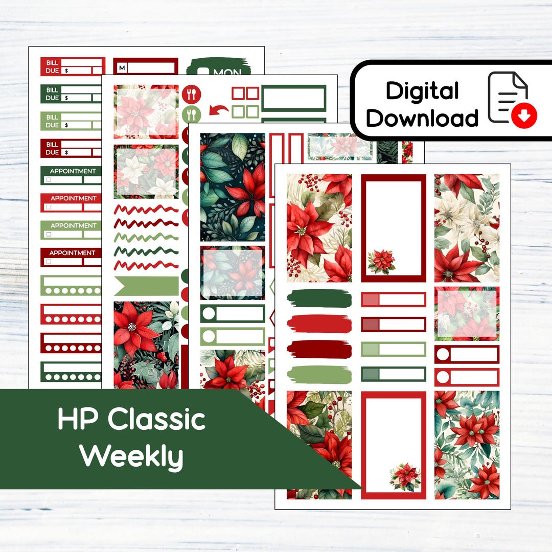 HP Classic Weekly - Poinsettias Printable Weekly Sticker Kit for Happy ...