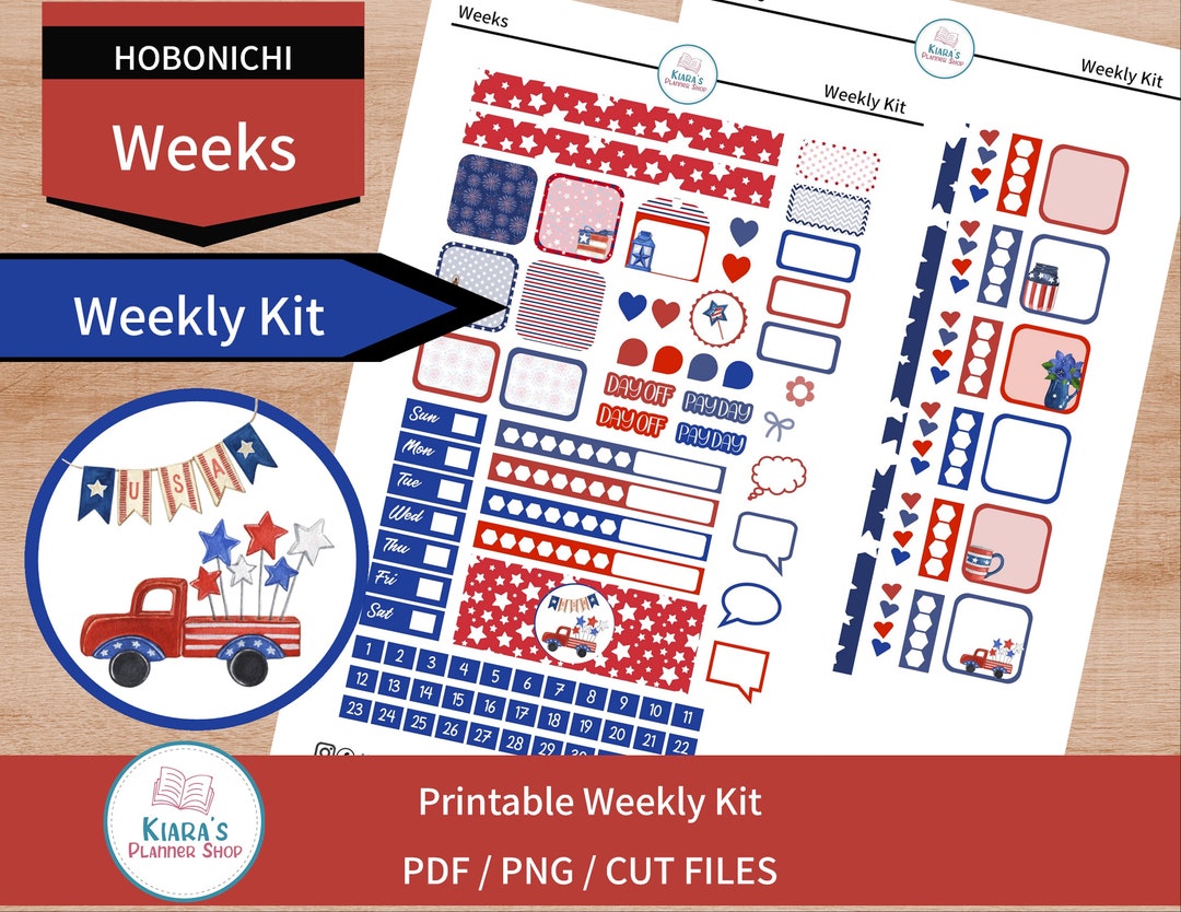 Stars and Stripes - Hobonichi Weeks Printable Weekly Sticker Kit (SSWHW ...