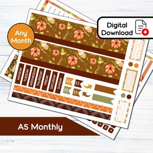 A5 Monthly - Kit de adesivos mensais imprimíveis Pumpkin Market para A5Planners Erin Condren - Kit de download instantâneo 102