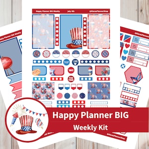 4 juli - afdrukbare wekelijkse stickerkit voor Happy Planner BIG (J4HPBW) (8,5x11)