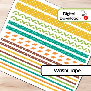 Tropical - Tiras de fita washi - 16 adesivos - Várias larguras - Download instantâneo - BUJO