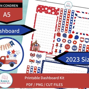 Estrellas y rayas: kit de pegatinas mensuales imprimibles para tablero de instrumentos para planificadores A5 (SSA5DASH) (5,8 x 8,3) Erin Condren ECLP