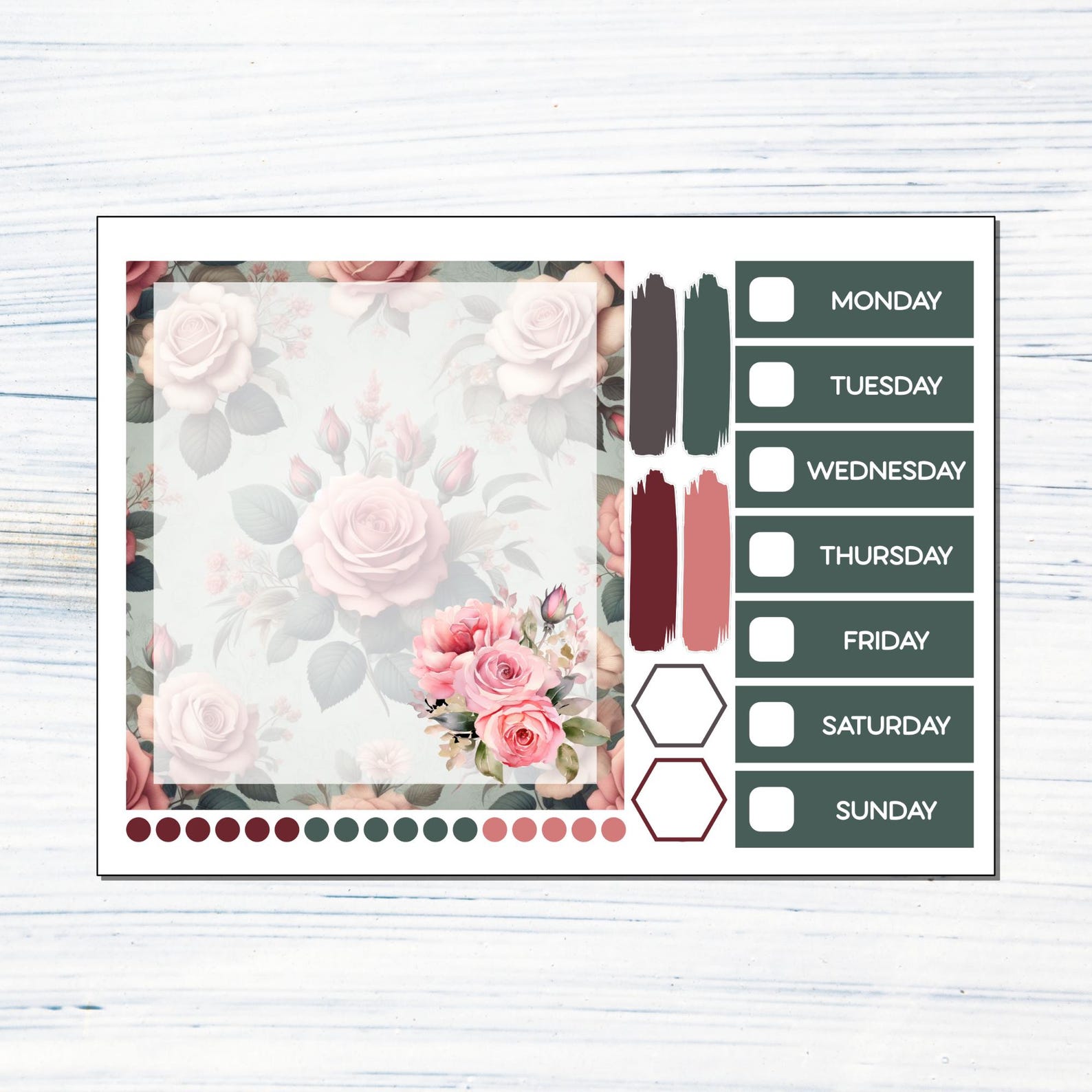 HP BIG Dashboard - June Roses Printable Dashboard Sticker Kit for Happy ...