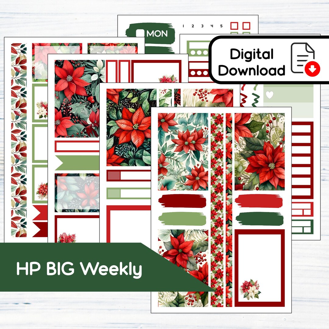 HP BIG Weekly - Poinsettias Printable Weekly Sticker Kit for Happy ...