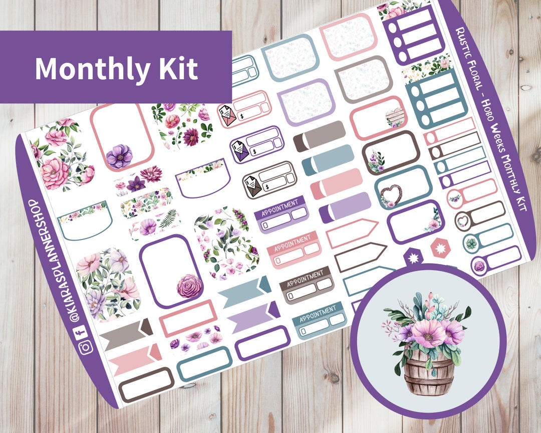 Rustic Floral - Hobonichi Weeks Printable Monthly Sticker Kit (RFWHM ...
