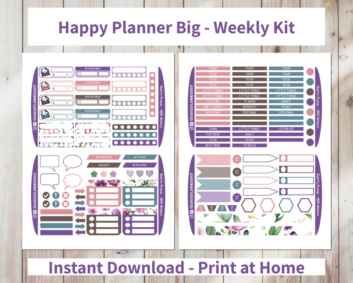 Rustic Floral - Printable Weekly Sticker Kit for Happy Planner BIG ...