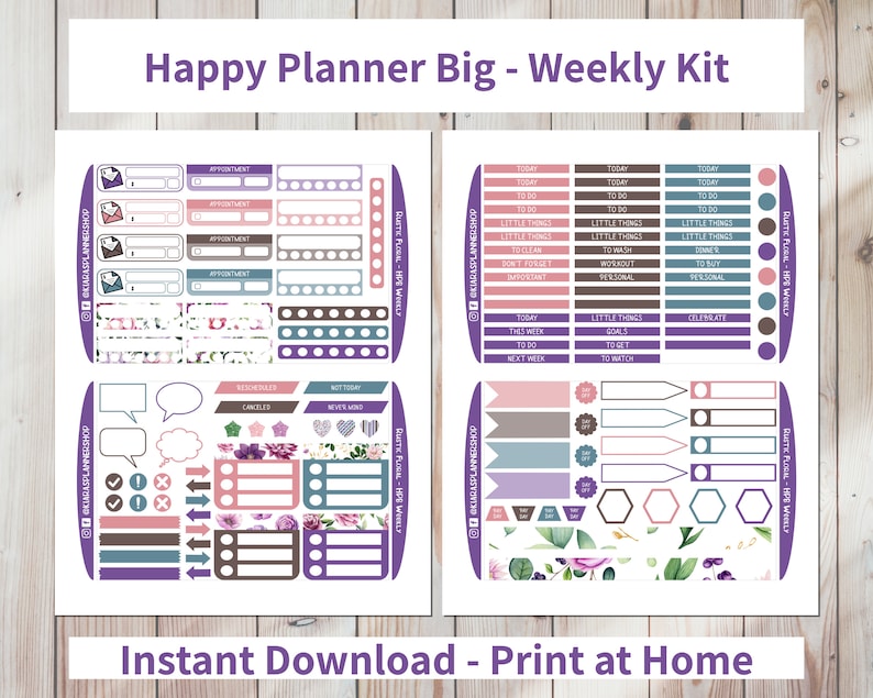 Rustic Floral - Printable Weekly Sticker Kit for Happy Planner BIG ...