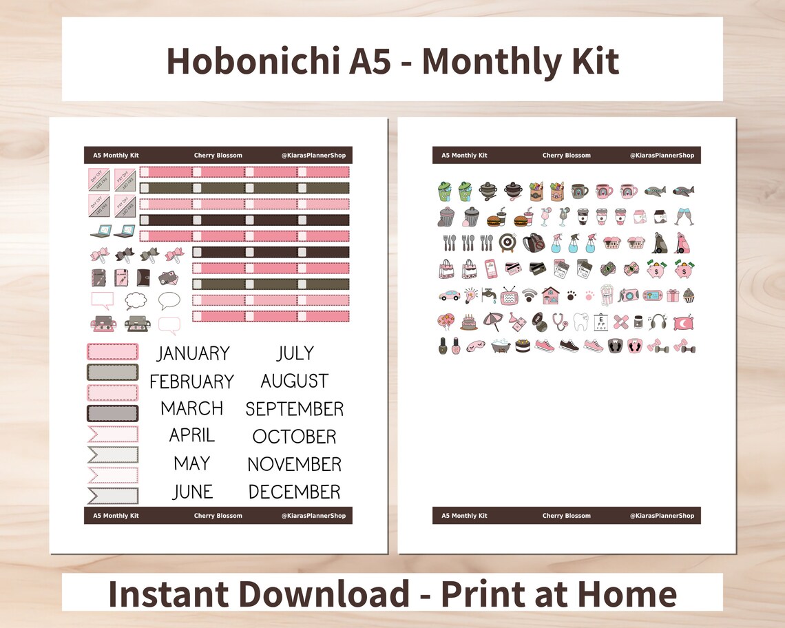 Cherry Blossoms - Hobonichi Cousin A5 Printable Monthly Sticker Kit ...