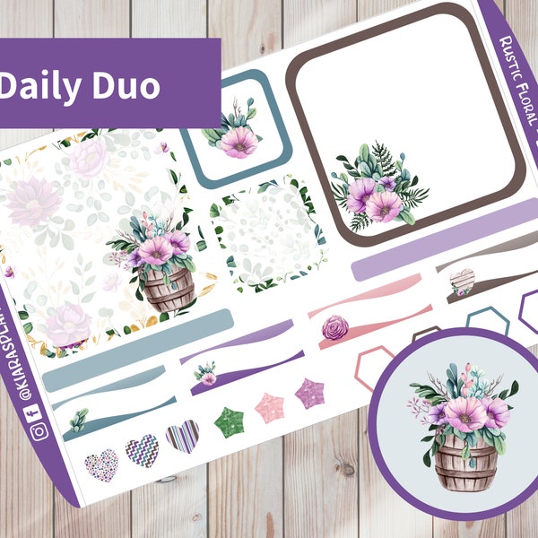 Rustic Floral - Printable A5 Daily Duo Sticker Kit for A5 Planners (RFA5DUO) (5.8 x 8.3) Erin Condren