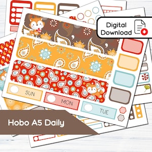 Hobonichi Cousin A5 Daily - Paisley Fox Sticker Kit (5.8x8.3) - Instant Download Kit 106