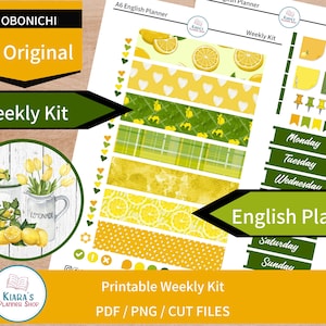 Farmhouse Lemons - Hobonichi Original A6 (versão do planejador em inglês) Kit de adesivos semanais para impressão (FLA6EHW) (5,9x4,1)