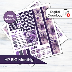HP BIG Monthly - 2 月のバイオレット 印刷可能な月間ステッカー キット Happy Planner BIG (8.5x11) キット BF2