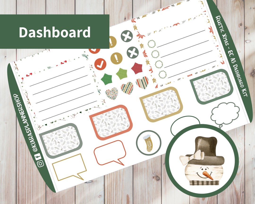 Rustic Xmas - Printable Monthly Dashboard Sticker Kit for A5 Planners ...