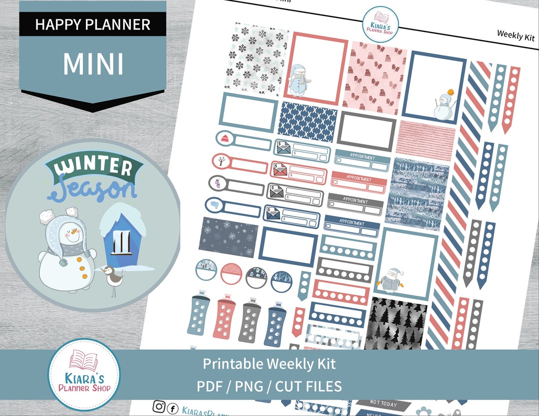 Winter Season Printable Weekly Sticker Kit for Happy Planner Mini ...